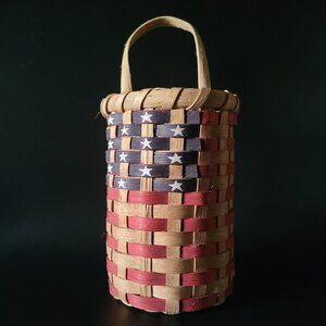 Patriotic-Themed Woven Basket Stars and Stripes Rustic Decor Signed Americana